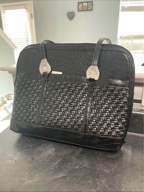 Coldwater Creek Black Woven Faux Leather Tote